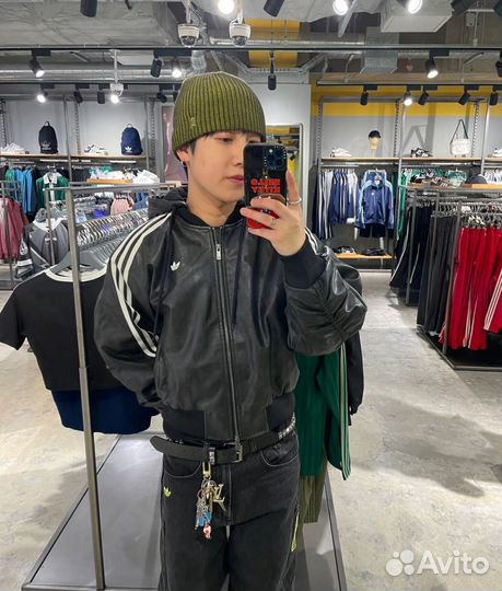 Кожаный бомбер Adidas Logo Leather Bomber