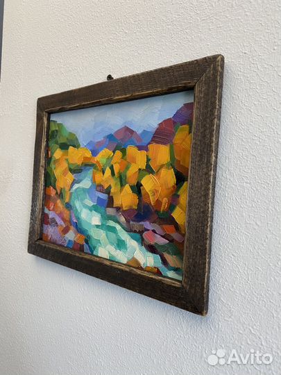 Осенний пейзаж картина маслом в раме 24х30 см