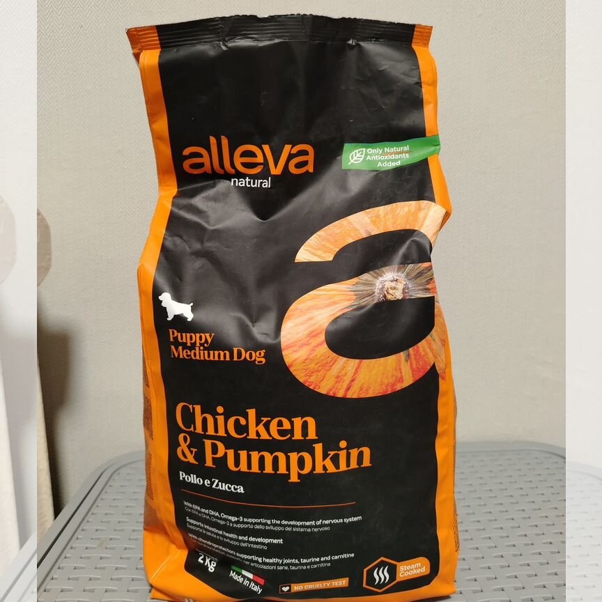 Корм для щенков alleva chicken&pumpkin meduim