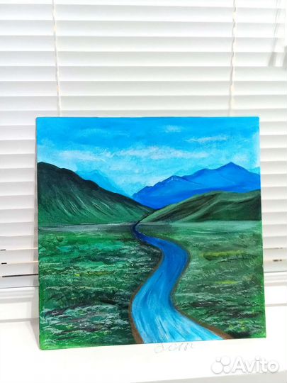 Картина на холсте, природа, горы, река