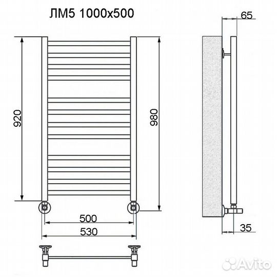 Полотенцесушитель водяной Ника Modern лм-5 100/50