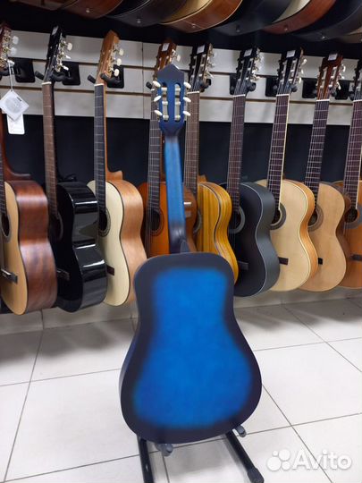 Синяя Классическая гитара Новая матовая