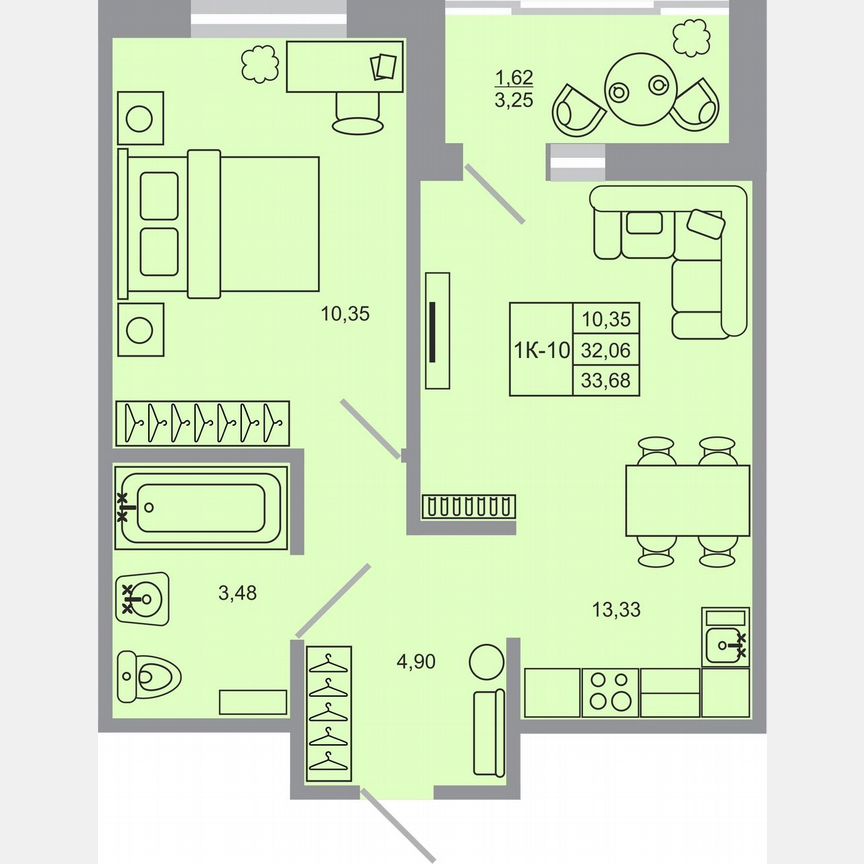 1-к. квартира, 33,7 м², 10/17 эт.