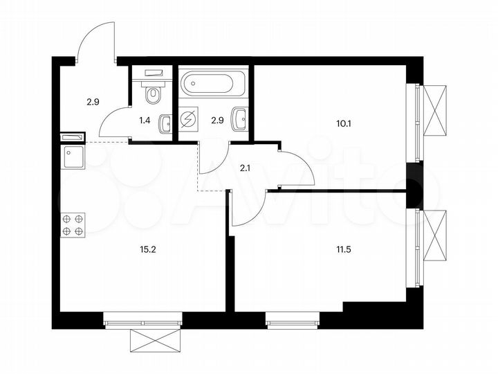 2-к. квартира, 46,1 м², 4/25 эт.