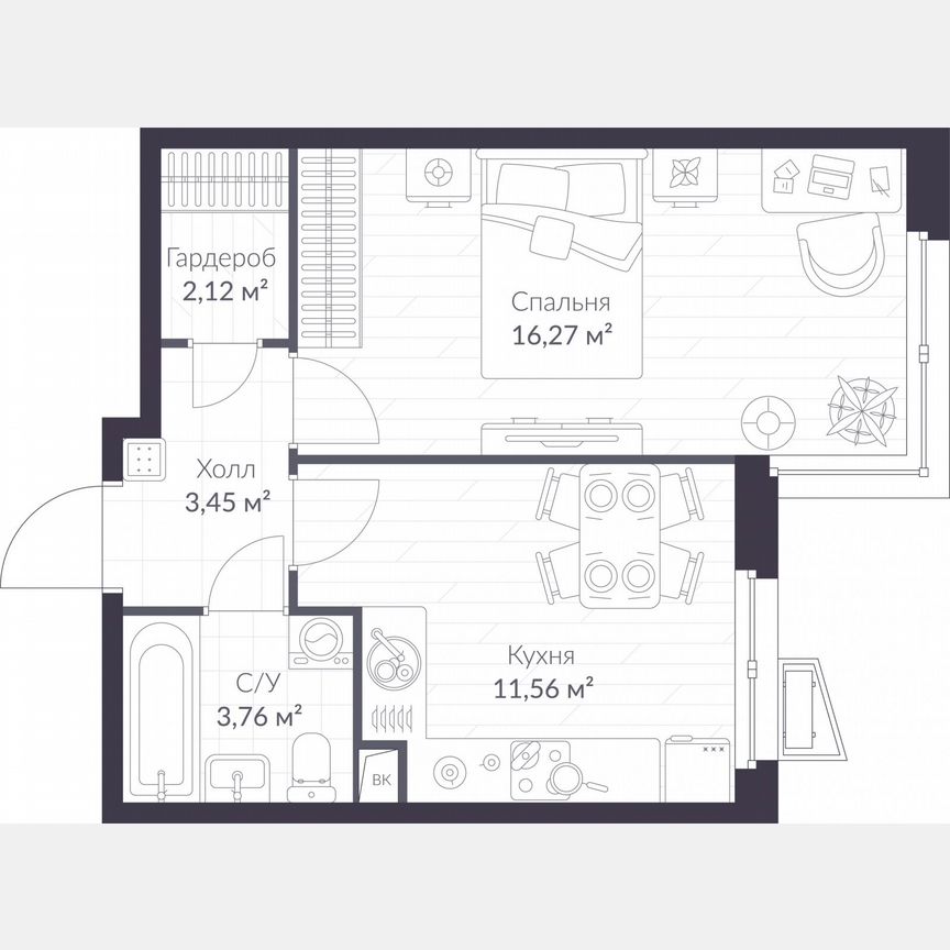 1-к. квартира, 37,2 м², 1/11 эт.