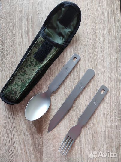 Ложка титановая, вилка, нож набор 3 предмета