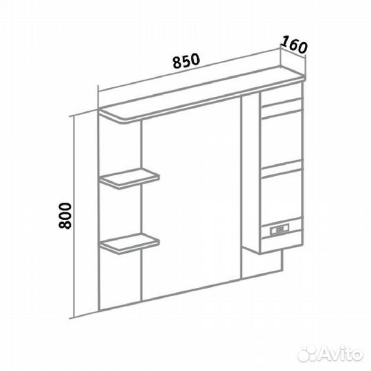 Зеркало шкаф с подсветкой Турин 85 правый