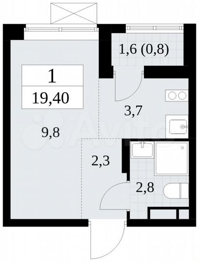 Квартира-студия, 19,4 м², 3/16 эт.