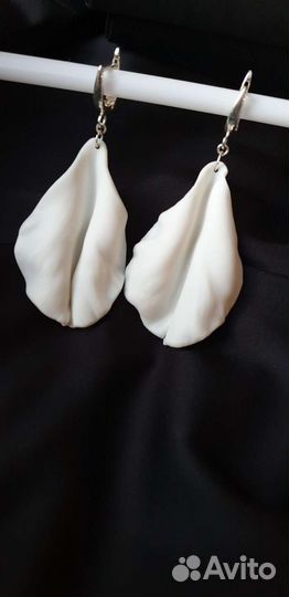 Серьги белые из фарфора, свадебные серьги серебро