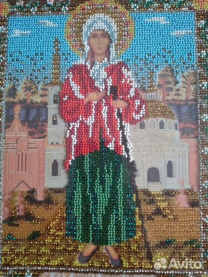 Икона ручная работа, бисер, освещенные