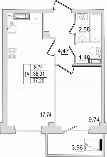 1-к. квартира, 37,2 м², 3/13 эт.