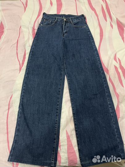 Джинсы темно синие трубы