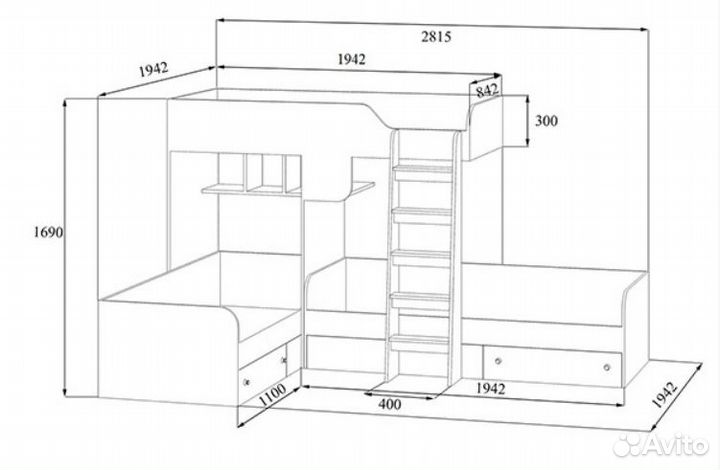 Двухъярусная кровать детская Дуб Молочный/Оранжевы