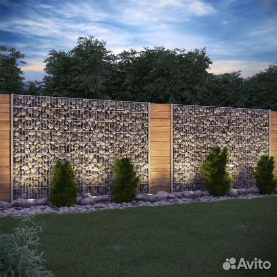 Забор из габиона, вазон, отделка, подпорные стены