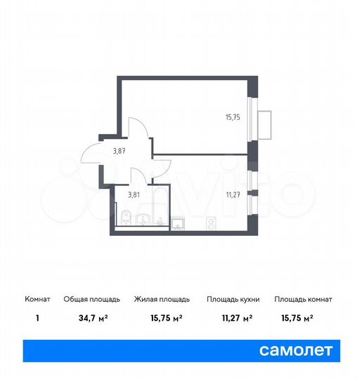 1-к. квартира, 34,7 м², 4/17 эт.
