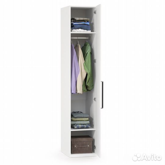 Шкаф-пенал Валенсия 13.207, цвет белый шагрень, шхгхв 42х54,1х225,3 см., универсальная сборка