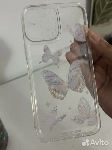 Чехол на айфон 14 pro max прозрачный с бабочками