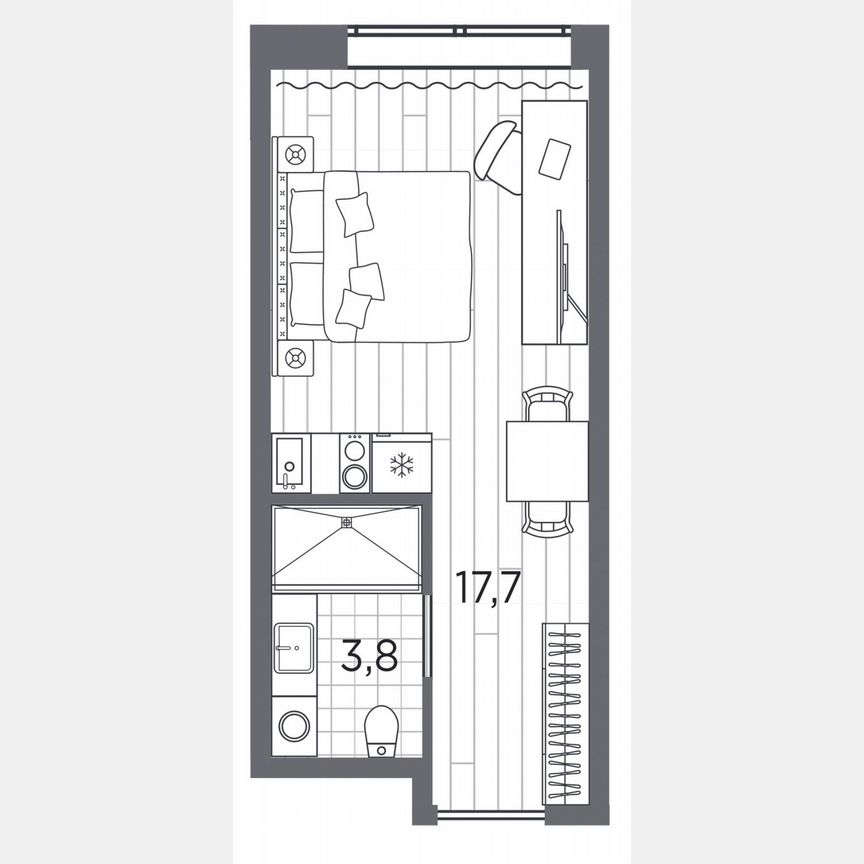 Апартаменты-студия, 21,5 м², 3/13 эт.