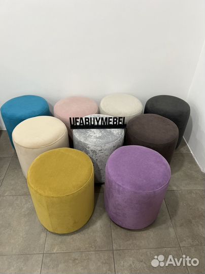 Пуфы из велюра круглые в наличии и на заказ