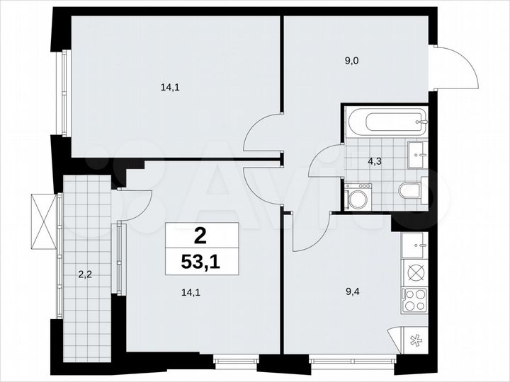 2-к. квартира, 53,1 м², 5/23 эт.