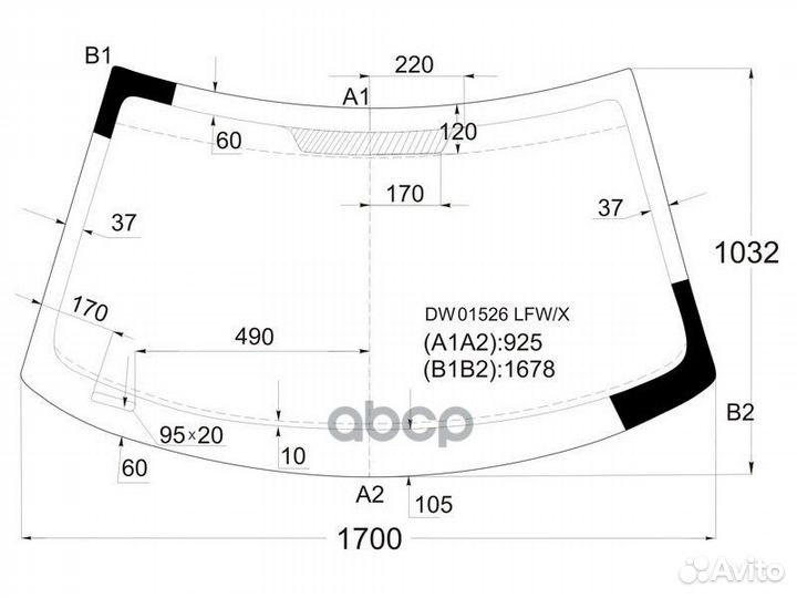 Стекло лобовое chrysler pacifica 5D 04-08 DW015