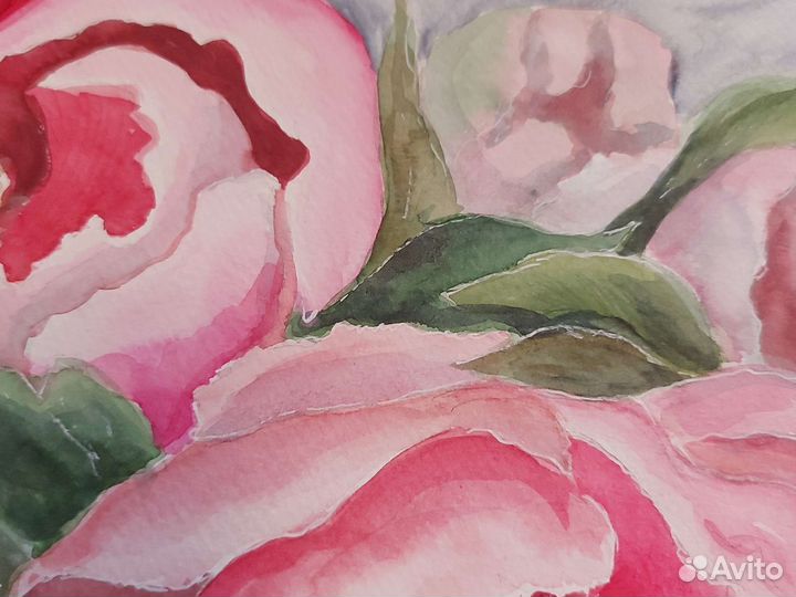 Авторская акварель, картина в раме с паспарту