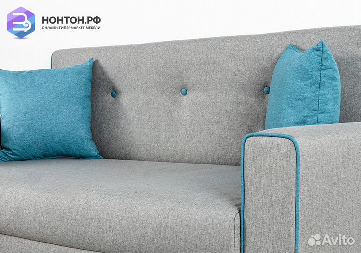 Диван выкатной Найс светло-серый / бирюзовый