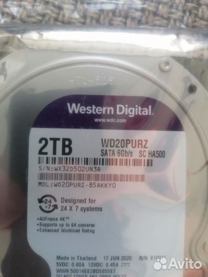 Жесткий диск western digital purple wd20purz