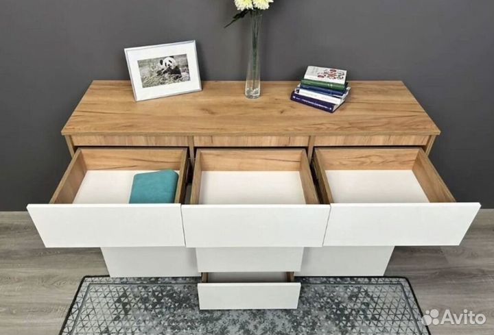 Комод 6 ящиков Хелен км 05 белый/дуб крафт золото