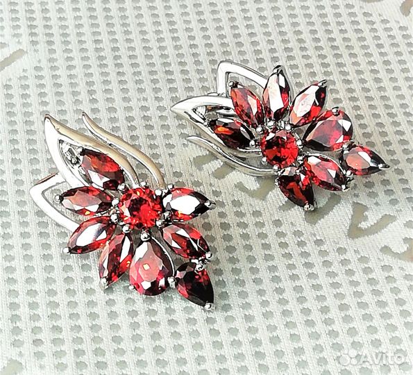Серьги серебрение гранат С515