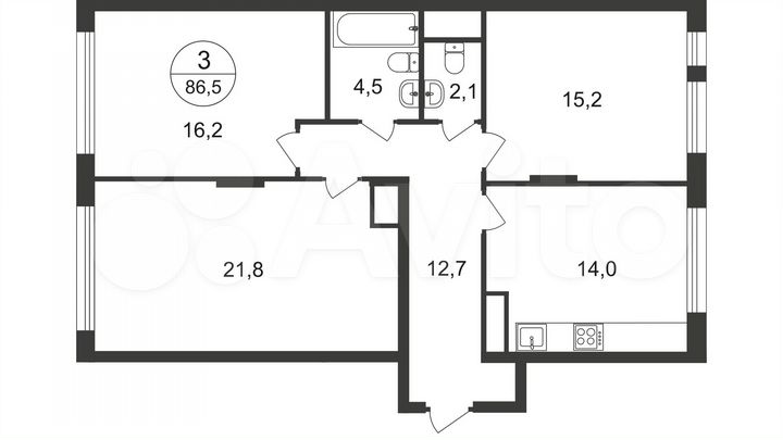 3-к. квартира, 86,5 м², 12/12 эт.