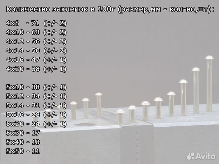 Ст10 4-5мм ГОСТ 10299 заклепка под молоток 100г