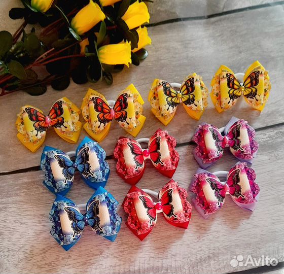 Бантики с бабочками золотые бантики