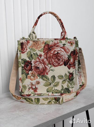 Cумка тоут из гобелена Розы и флоксы