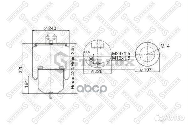 Пневмоподушка со стаканом 1шп-шт.M16/24 смещ. 8