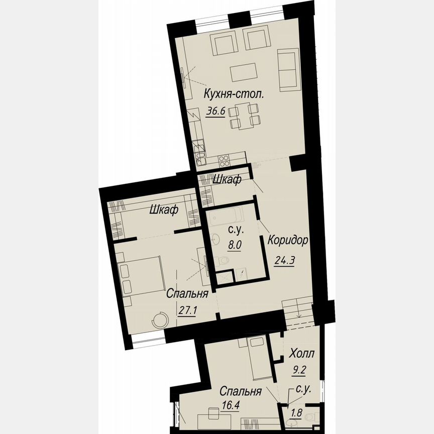2-к. квартира, 125,7 м², 4/8 эт.