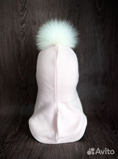 Новый шапка - шлем руч/раб натуральный помпон