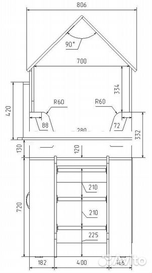 Детская кровать домик с нишей и окном фк