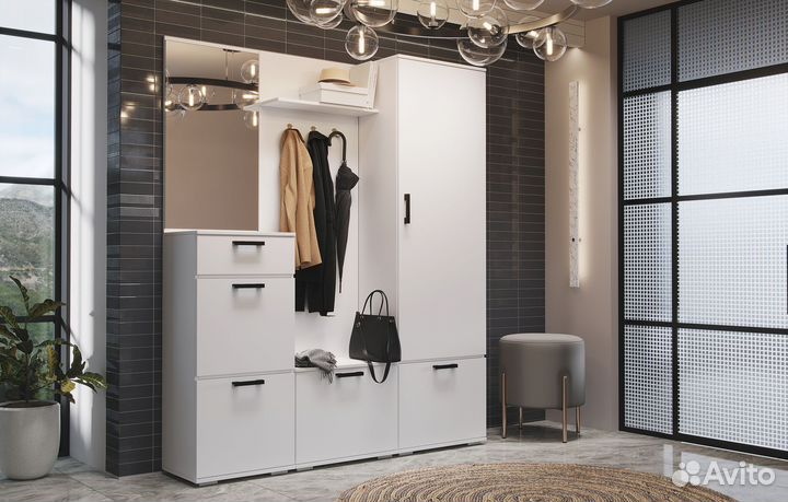 Прихожая 1,6м с платяным шкафом Белая