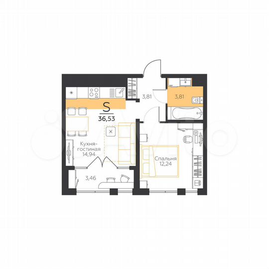 1-к. квартира, 36,5 м², 3/5 эт.