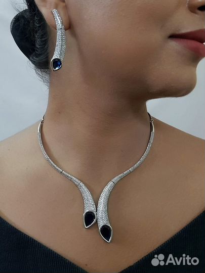 Колье серьги комплект бохо cz коктейльное кристалл