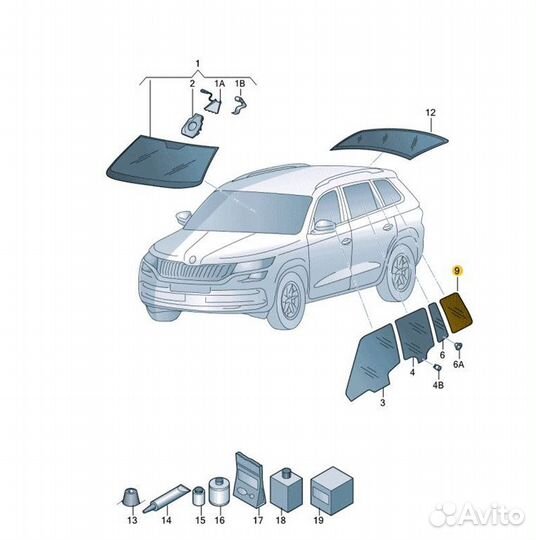 Стекло кузовное глухое заднее левое Skoda Kodiaq