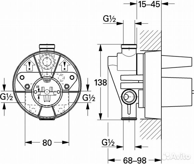 Встраиваемая часть смесителя однорыч.grohe