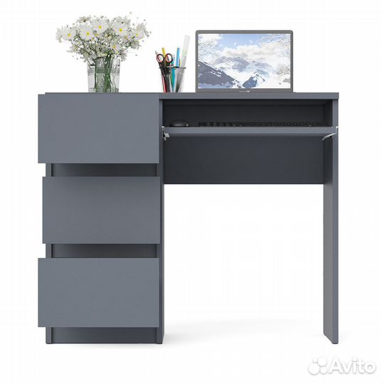 Стол компьютерный три ящика Мори мс-6 левый цвет графит, шхгхв 90х50х76,6 см, ящики слева, не универ