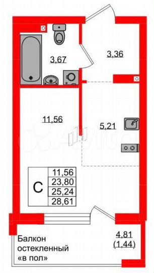 Квартира-студия, 25,2 м², 5/9 эт.