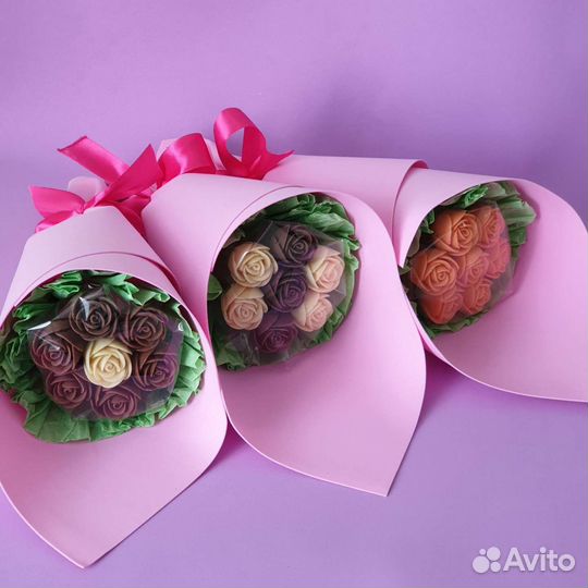 Шоколадные букеты, цветы, розы