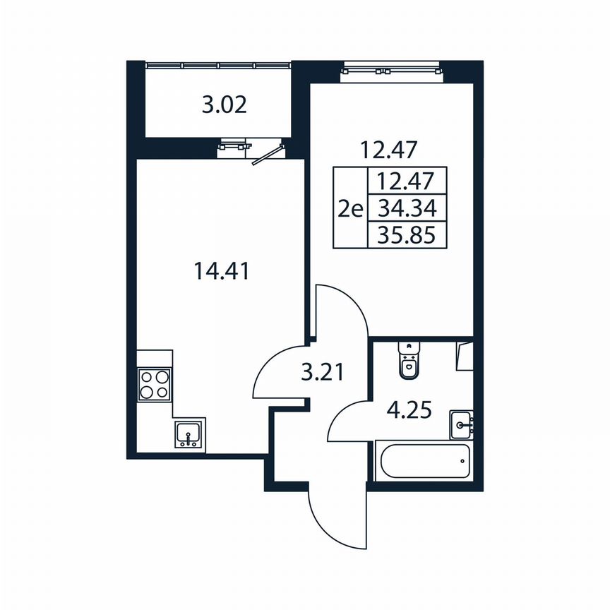 1-к. квартира, 37,4 м², 2/12 эт.