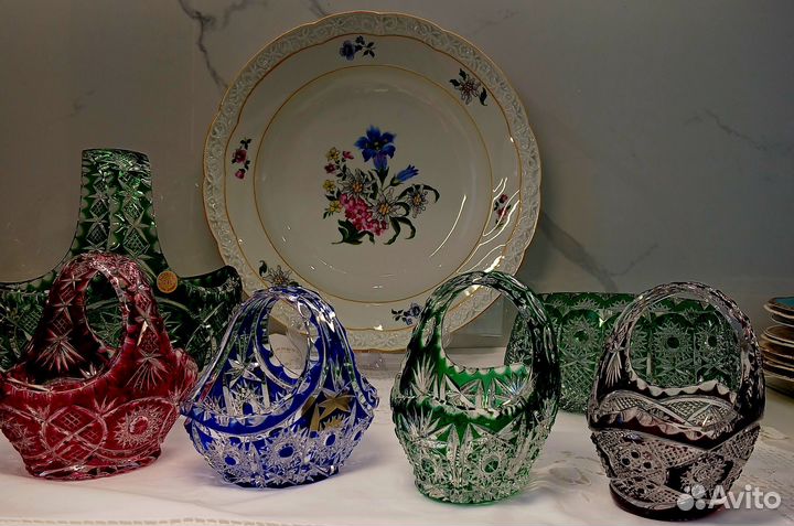 Германия Хрусталь цветной Корзинка/ конфетница