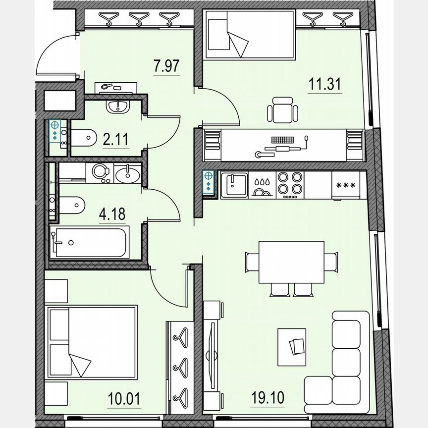 2-к. квартира, 54,7 м², 3/17 эт.