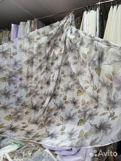 Тюль турецкий вуаль с цветами. Новый